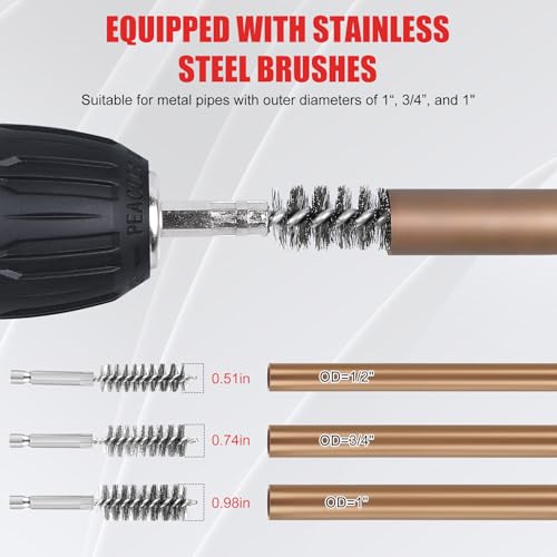 1/2" & 3/4" & 1" Copper Pipe Cleaner for Drill-Quick Rust Removal - color: 3Pcs-Aluminum Alloy