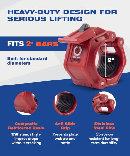 Lock-Jaw PRO 2 Barbell Collars/Clamps, 2"/50mm Olympic Bars - color: Red