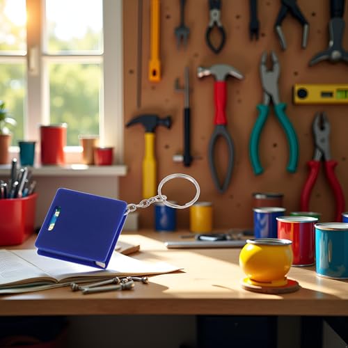 Blue Mini Keychain Tape Measure with Square & Bubble Level, 1m Steel Ruler, Portable Measuring Tool, Small Retractable Tape Measure Keychain
