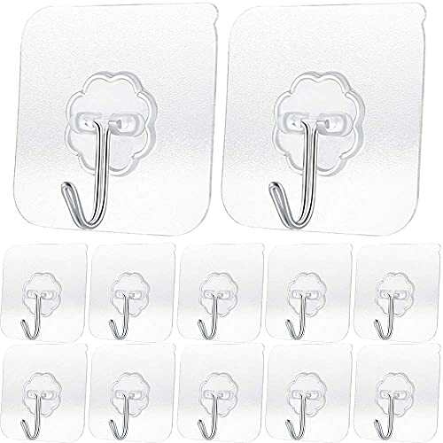 Transparent Adhesive Hooks 30 lb(Max), Waterproof & Oilproof Reusable Seamless Hooks, Heavy Duty Wall Hook for Kitchen Bathroom Office (20), (20hook), 2.36