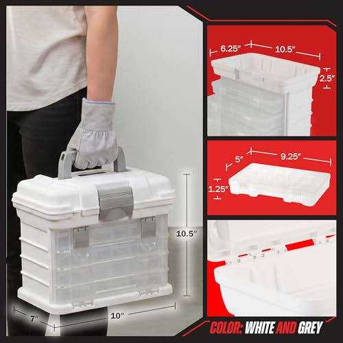 Stalwart Portable Tool Box Small Parts Organizer with Drawers, White