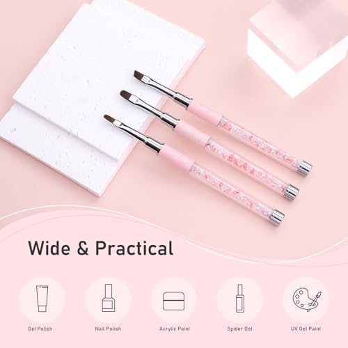 3PCS Nail Art Clean Up Brushes -Round/Angled Nail Brushes for Cleaning Polish Mistakes on the Cuticles, Brushes for Nail Art and Designs Painting DIY - color: Pink