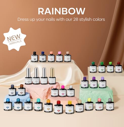 modelones Nude Gel Nail Polish Set Glitter 32PCS 28Colors Red Blue Green - color: A1-Rainbow