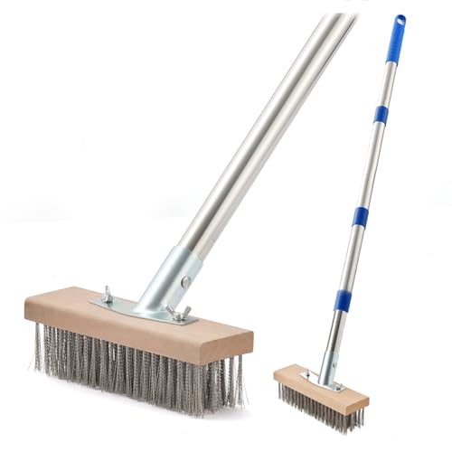 MAXMAN Wire Scrub Brush, 63"Stainless Steel Bristle, Outdoor Patio Cleaning - size: With 1PC 8-inch brush head