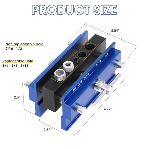 Kosmi Self Centering Dowel Jig Kit,Drill Guide Jig Block for Straight Holes with 6PCS Drill Bushings,High-quality aviation aluminum material - color: Blue