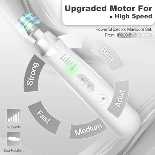 Electric Nail File Drill 2000 mAh Cordless Rechargeable Nail Filer LED Lamp - color: Silver