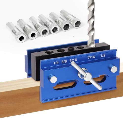 Kosmi Self Centering Dowel Jig Kit,Drill Guide Jig Block for Straight Holes with 6PCS Drill Bushings,High-quality aviation aluminum material - color: Blue