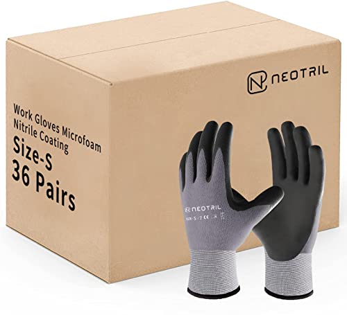 NEOTRIL Safety Work Gloves MicroFoam Nitrile Coated-3/6/12/36 Pairs,Breathable Nylon Working Gloves for Men Women - color: 36 Pairs/ Grey