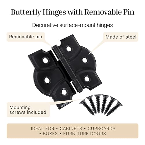 Oil Rubbed Bronze Butterfly Hinges with Removable Pin - Pack of 2 - Surface Mount Cabinet Door Hinges - UA-261-HOB (1) - color: Oil Rubbed Bronze