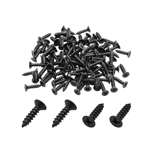 100PCS #6 x 1/2" Black Phillips Flat Head Wood Screws Carbon Steel Self-Tapping Fasteners for Indoor Furniture Woodworking DIY Projects Cabinet Assembly Hardware - size: #6 x 1/2"