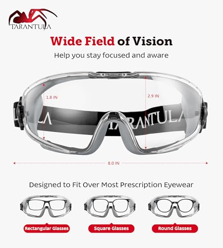 ANSI Z87.1+ Safety Goggles Over Glasses, Anti-Fog&Anti-Scratch UV380 Lenses - color: Grey