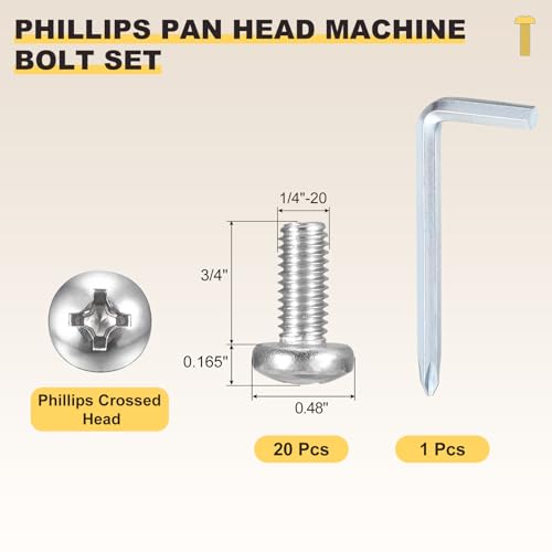 METALLIXITY Phillips Pan Head Bolt&Wrench Kit 1/4"-20x3/4 20Pcs - size: 1/4"-20x3/4"