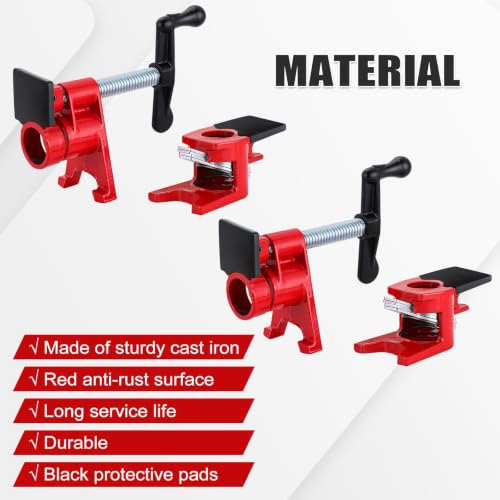 4 Pack 3/4" Wood Gluing Pipe Clamp Set with Foot and Protective Pad