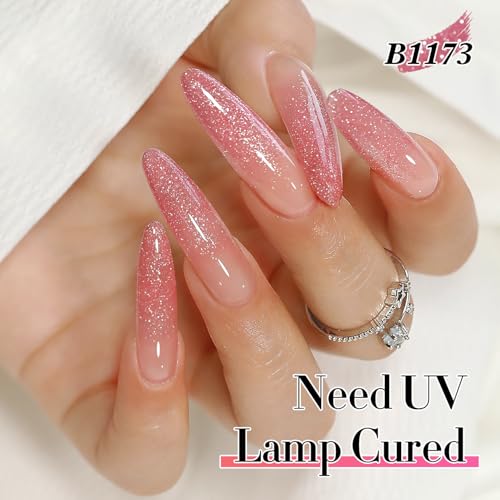 Double Rhythm 0.5Oz Glitter Gel Polish Shimmer Reflective Color for Nail Art Salon DIY Soak Off 15ml Nail Lamp Gel Polish at Home (Light Pink-B1173) - color: Blossom Pale Pink