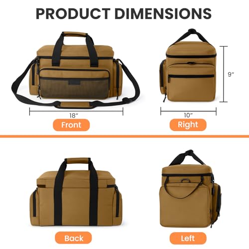 VJI 18" Heavy Duty Tool Bag with Adjustable Shoulder Strap, Khaki - color: Khaki