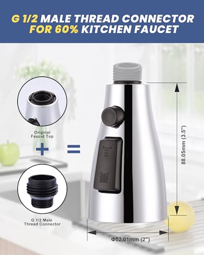 Metal Kitchen Faucet Spray Head Replacement 3 Modes with 9 Adapters - color: Chrome