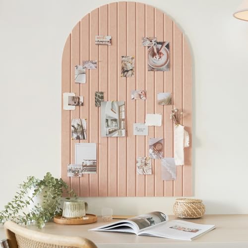 Large Arched Felt Bulletin Board - 6 Customizable Adhesive Tiles with Pins - color: Pink