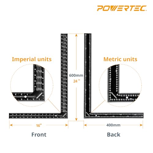 POWERTEC 72230 15pcs Setup Blocks Height Gauge Set & 16 x 24 Inch Steel Framing Square, Router Table Setup Bars for Router Bit/Table Saw Blade Height, Band Saw, Drill Press, Woodworking, Construction - size: Square & Router Table Setup Bars