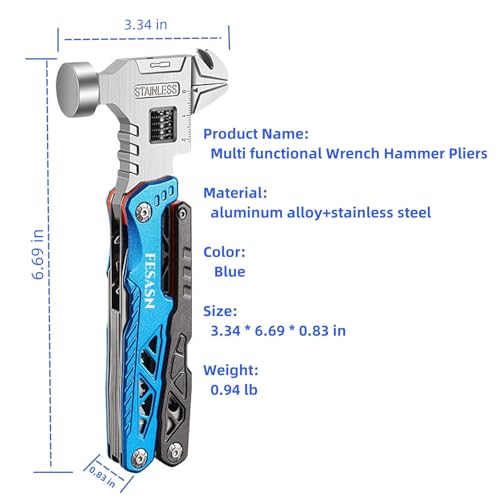 Upgraded Adjustable Wrench Multitool Hammer, 18 in 1 | Pocket Multi Tool Pliers, All-in-One Survival Tool, Camping, Everyday Use - style: Upgraded Wrench