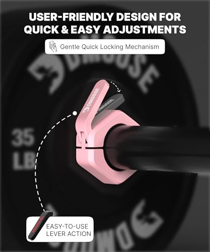 DMoose Fitness Barbell Clips 2 Inch (Pair) - Quick Release Olympic Barbell Clamps & Collars with Anti Slip TPR Grip for Secure Weightlifting and Powerlifting - Weight Clips for Bars at Home or Gym - color: Pink, style: Non Magnetic