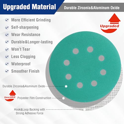 WORKPRO Sanding Discs Set, 5-Inch 8-Hole Hook and Loop, 150 Pack, Green - style: Premium Zirconia Random Orbital Sander Pads