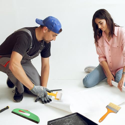 Wallpaper Smoothing Tool Kit, Wall Paper Stick Tool Set, with Wallpaper Paste Glue Brush, Multiuse Wallpapers Squeegee, Seam Roller, and Cutting Tools, for Peel and Stick Wallpapers Vinyl Window Film