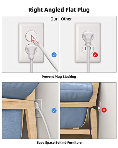 Flat Plug Power Strip Surge Protector 3 Outlets, Extension Cord 3 ft 3 Prong, 300J, 10A/1250W, Overload Protection Switch, Plug Strip for Home Office, Child Safety Slide Outlet Covers - style: 3ft/Ordinary Flat Plug