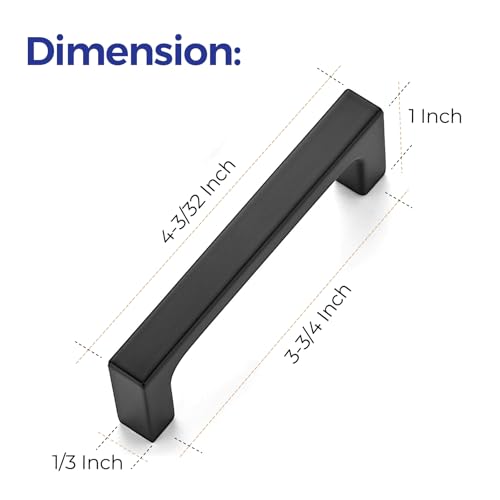Ravinte Matte Black Square & Solid Cabinet Handles,3-3/4 Inch,30 Pack | Zinc Alloy, Flat Black Finish, Screws Included,Drawer Pulls, Cabinet Hardware for Kitchen & Drawer - size: 3-3/4 Inch Hole Center