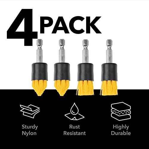 Impresa 4-Pack Drill Brush Attachment Set - Yellow, 5/8" Stiff Bristles - Efficient Cleaning, Quick-Change Shafts & Cordless Drill Fit - Versatile Tile Cleaning & Tile Grout