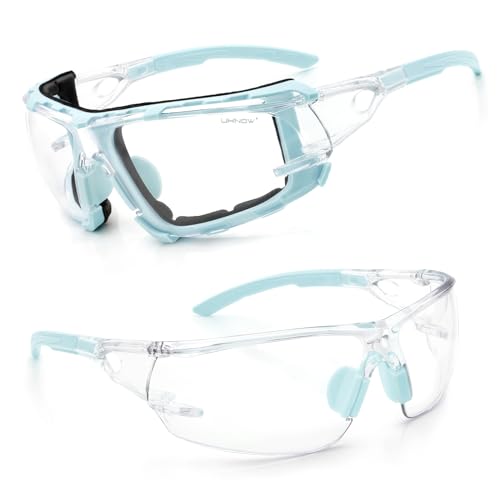 UKNOW Safety Glasses - Anti Fog Wraparound Lenses - Removable Foam Gasket - ANSI Z87.1 Protective Eyewear - Impact Resistant - color: Celeste