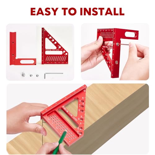 Aleric 3D Multi-Angle Carpenter Hole Scribing Ruler, Aluminum Alloy Multi Angle Measuring Ruler, 22.5-90 Degree Woodworking Protractor, Versatile Woodworking Tool for Engineer Carpenter Crafting