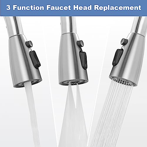 WOWOW Kitchen Faucet Head Replacement Brushed Nickel, 3 Function Pull Out Spray Nozzle with 9 Adapters for Kitchen Sink Faucet，American Standard for Moen Kohler Delta Faucets G1/2 Male Connector - color: Brushed Nickel