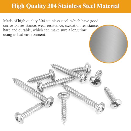 185 Pieces #6 x 3/8" 1/2" 5/8" 3/4" 1" Wood Screws Set, Phillips Pan Head #6 Self-Tapping Screws Assortment Kit, 304 Stainless Steel - size: #6, style: Phillips Pan Head
