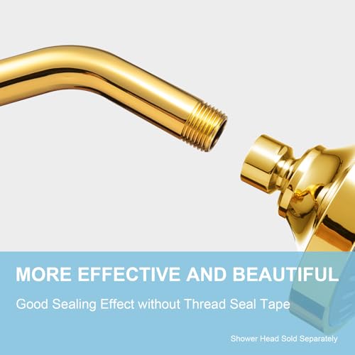 OFFO Shower Arm with Flange, 24 in Bright Gold Wall Mount Replacement Angle Shower Head Arm Wall-Mounted For Fixed Shower Head & Handheld Showerhead - color: Bright Gold, style: 24 in