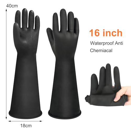 16" Chemical Resistant Gloves, Black Safety Work Heavy Duty Rubber Gloves - color: 16 Inch