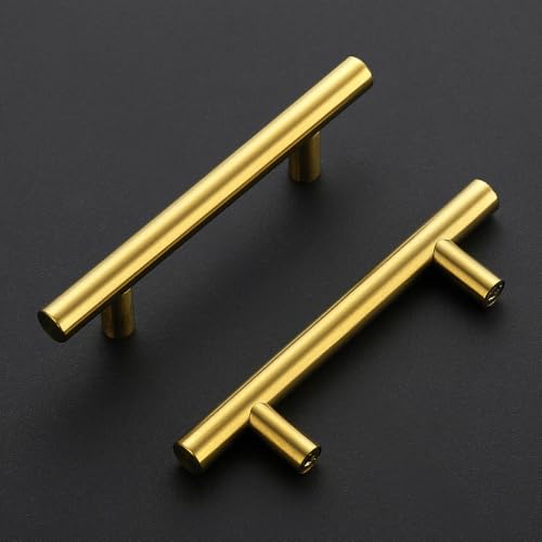 Ravinte Brushed Gold Cabinet Handles,Round T Pulls,3-1/2 Inch,30 Pack - color: Brushed Gold, size: 3-1/2 Inch Hole Center