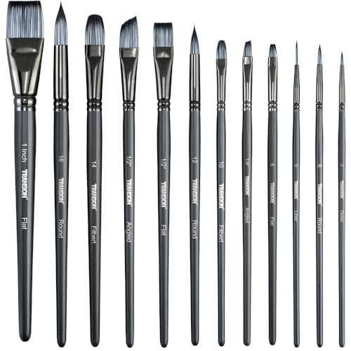 Transon Artist Paint Brush Set of 12 for Watercolor Acrylic Gouache Oil and Tempera Painting - size: Grey 12PCS