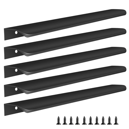 Malimali 5 Pack 11.81" Black Edge Finger Pulls for Cabinets, Drawer Pulls - color: Matte Black, size: 300mm/11.81" (5Pcs)