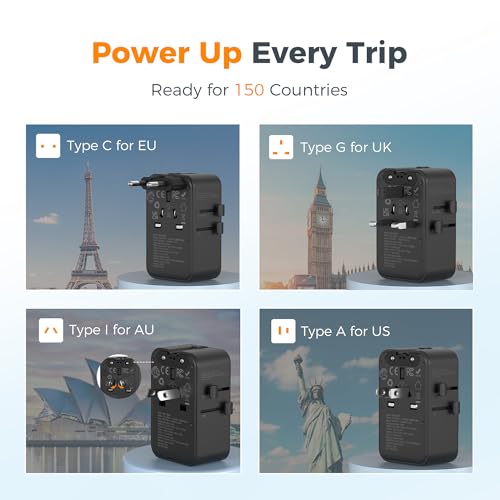 TESSAN 20W International Power Adapter, Black - color: Black