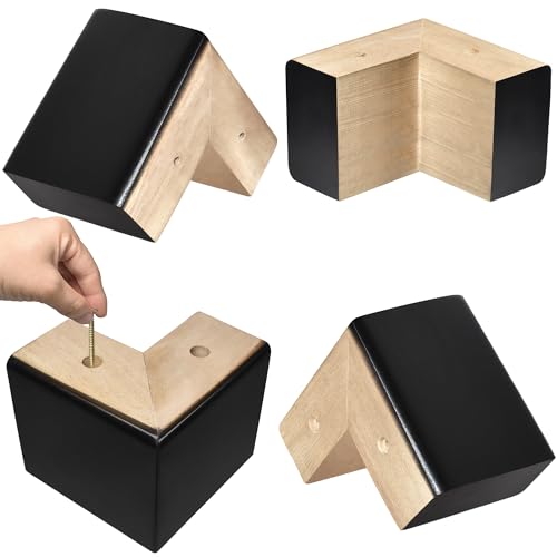 Bed Risers 4 inch L-Shaped Wood Furniture Risers Pack of 4 Black Sofa Legs for Couch Dresser Cabinet Bench Legs Extenders Furniture Lifters - color: Black, size: 4 inch