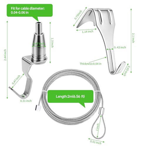 Adjustable Picture Hanging Wire Kit Picture Rail Hanging System Sturdy Gallery Display Rail Rope with 3 Hooks for Exhibition Art Gallery Frames Display (6.56 FT, 3 Hooks, 16) - style: 6.56 FT, 3 Hooks