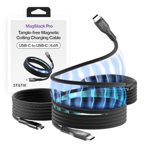 Statik MagStack Pro USB C to USB C Coiling Magnetic Charging Cable,100W | Nylon Braided Tangle-Free Design, Magnetic Coiling, Data Transfer, Compatible with iPhone & Android, 6FT Black, 3 Pack - color: Black, size: 6ft (3 Pack), style: USB-C to USB-C