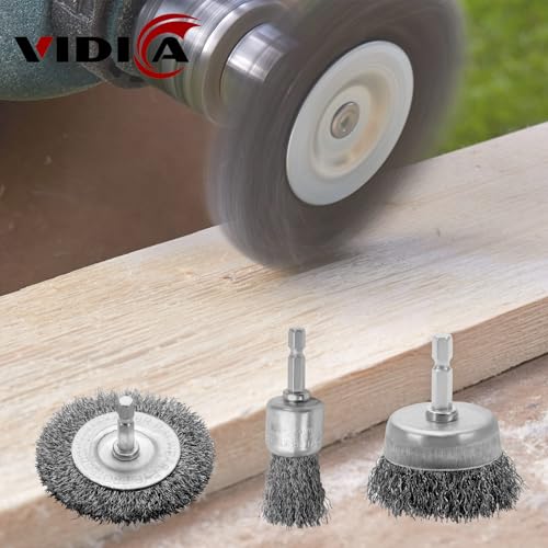 VIDICA Wire Brush for Drill Set 9Pcs,Abrasive Wire Wheel for 1/4 Inch Hex Shank, Wire Cup Brush for Drill, Coarse Crimped Carbon Steel Wire Brush Set for Removing Paint and Rust