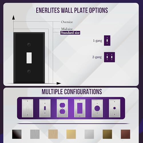 ENERLITES Double Toggle Light Switch Metal Cover Plate, 2-Gang Black Matte - color: Black Matte, size: Standard Size