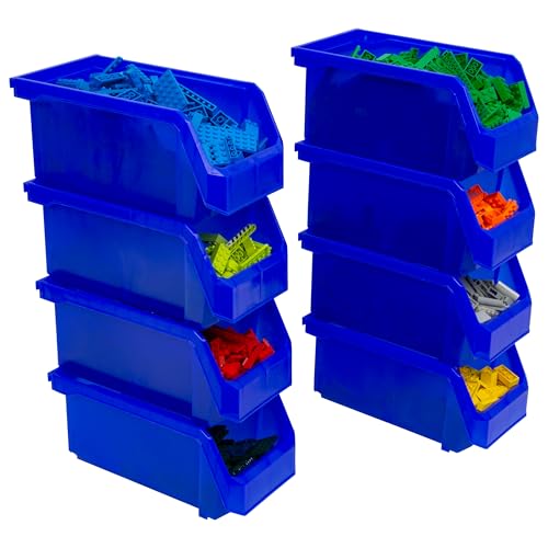 ReadySpace Medium Stackable Plastic Storage Bins, 8-Pack, Blue | Open-Front Stackable Bins For Garage, Pantry, Closet & Office, 11"L X 5,5"W X 5"H, Nests When Empty, Durable Plastic, - color: Blue, size: Medium, 8-Pack