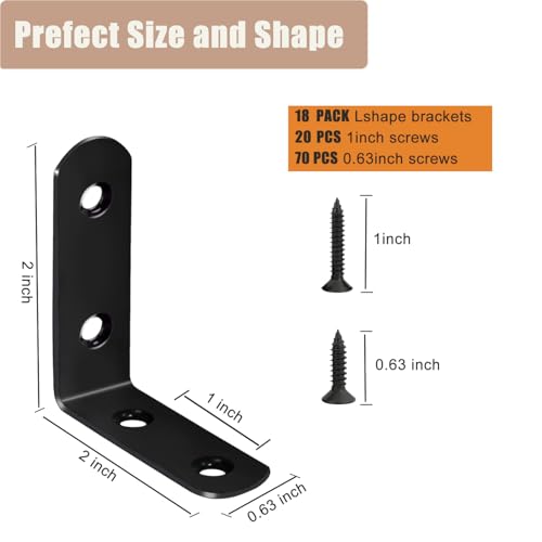 L Brackets, 2 inch Angle Corner Braces with Screws for Wood Furniture - style: 2inch L Shape Black 18pcs