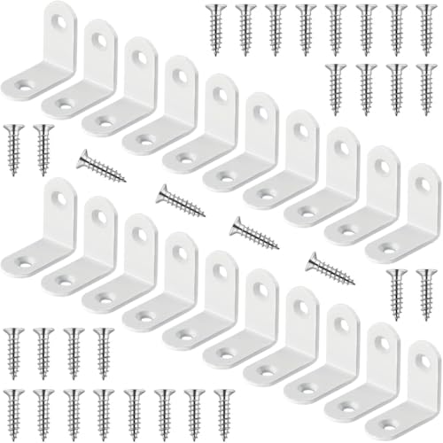 20 Pcs White L Bracket 1 Inch Stainless Steel Corner Braces, 25x25MM 90 Degree Right Angle Joint Brackets for DIY Wood, Furniture, Frame, with Screws - size: L/1inch*1inch 20Pack