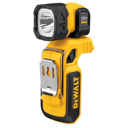 DEWALT 20V MAX LED Work Light Rechargeable, LED Flashlight, Magnetic Flashlight, Freestanding and Clip-On Light, 360 degree pivoting Head, Tool Only (DCL044)