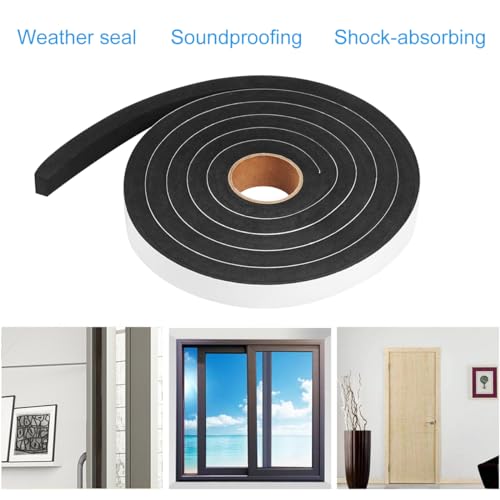 Seal Foam Tape, 2 Rolls 1/2 Inch W x 1/2 Inch T Weather Stripping for Door and Window,High Density Single Sided Closed Cell Door Insulation Weather Strip, 2 Rolls Total 13FT Black - size: 1/2"W x 1/2"T x 13FT