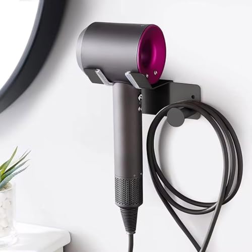 Hair Dryer Holder, Hair Dryer Holder Wall Mounted, Self Adhesive Blow Dryer Holder, Stainless Steel Hair Dryer Stand, Hairdryer Holder for Bathroom Black BANJEKT - color: Black 2